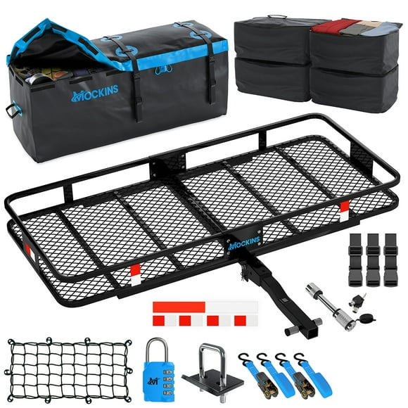 Mockins 60"x20"x6" Trailer Hitch Cargo Carrier & 16 Cu.Ft. Waterproof Cargo Bag with 4 Packing Cubes