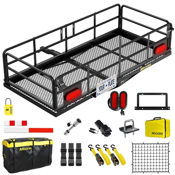Mockins 60"x24"x14" High Rail Hitch Cargo Carrier with Rear Lights & 30 Cu.Ft. Cargo Bag