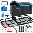 thumbnail image 1 of Mockins 60"x24"x6" Trailer Hitch Cargo Carrier with 25 Cu.Ft. Blue Cargo Bag and Accessories, 1 of 9