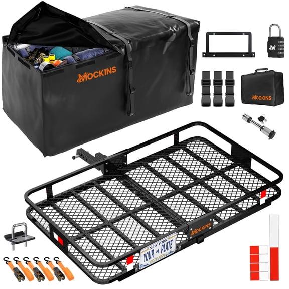 Mockins 60"x36"x6" Tow Hitch Cargo Carrier with 35 Cu.ft. Cargo Bag & License Plate Holder