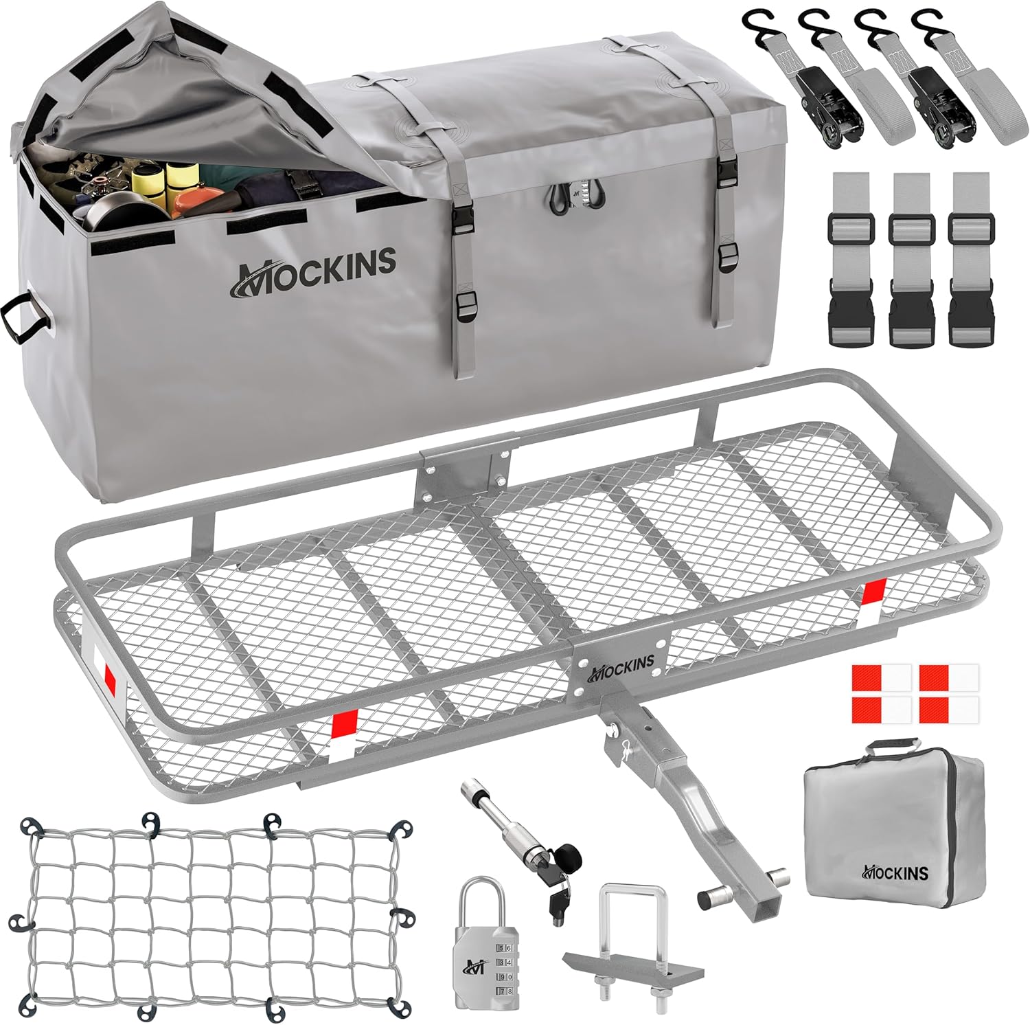Mockins 60x20x6 Folding Cargo Carrier Hitch Mount 500 lb Cap Hitch