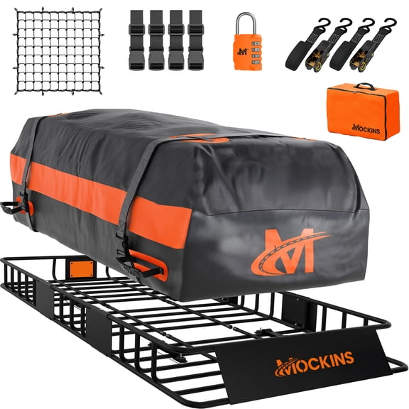 Mockins 64"x39"x5" Extendable Roof Rack Cargo Carrier Set with 20 Cu. ft Rooftop Cargo Bag