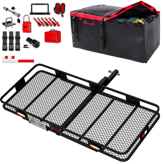 Mockins 70"x30"x6" Trailer Hitch Cargo Carrier with Rear Lights & 40 Cu.Ft. Red Cargo Bag