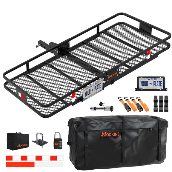 Mockins 70"x30"x6" XL Tow Hitch Cargo Carrier w/ License Plate Holder & 40 Cu.ft Cargo Bag