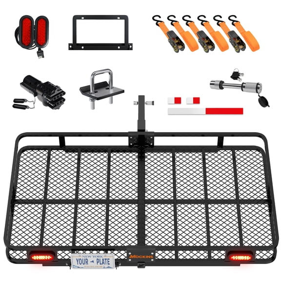 Mockins 72"x36"x6" XL Trailer Hitch Rack with Rear Lights, License Plate Holder and Carrier Accessories