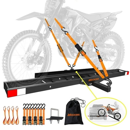 Mockins 73" Black Anti-Tilt Dirt Bike Carrier Hitch Mount with Loading Ramp, Straps and Stabilizer