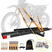 Mockins 73 Black Anti-Tilt Dirt Bike Carrier Hitch Mount with Loading Ramp, Straps and Stabilizer