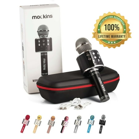 Mockins Black Portable Karaoke Microphone | Mic with Built in Bluetooth Speaker | Compatible with IOS and Android Devices