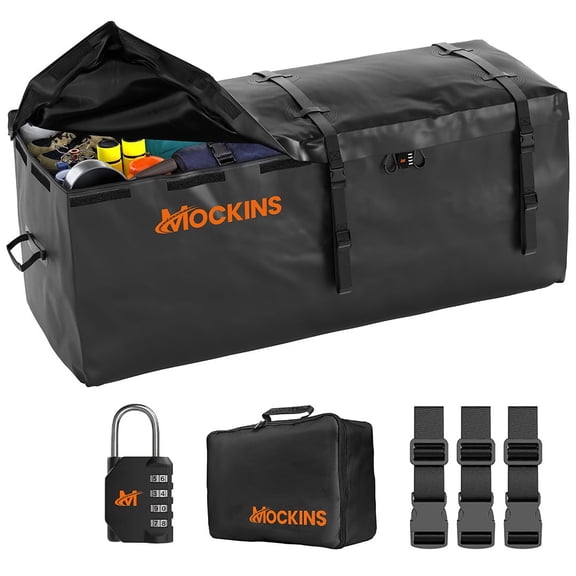 Mockins 16 Cu Ft. Black Waterproof Car Carrier Cargo Bag (58"x20"x24") with Buckle Straps, Lock and Storage Bag