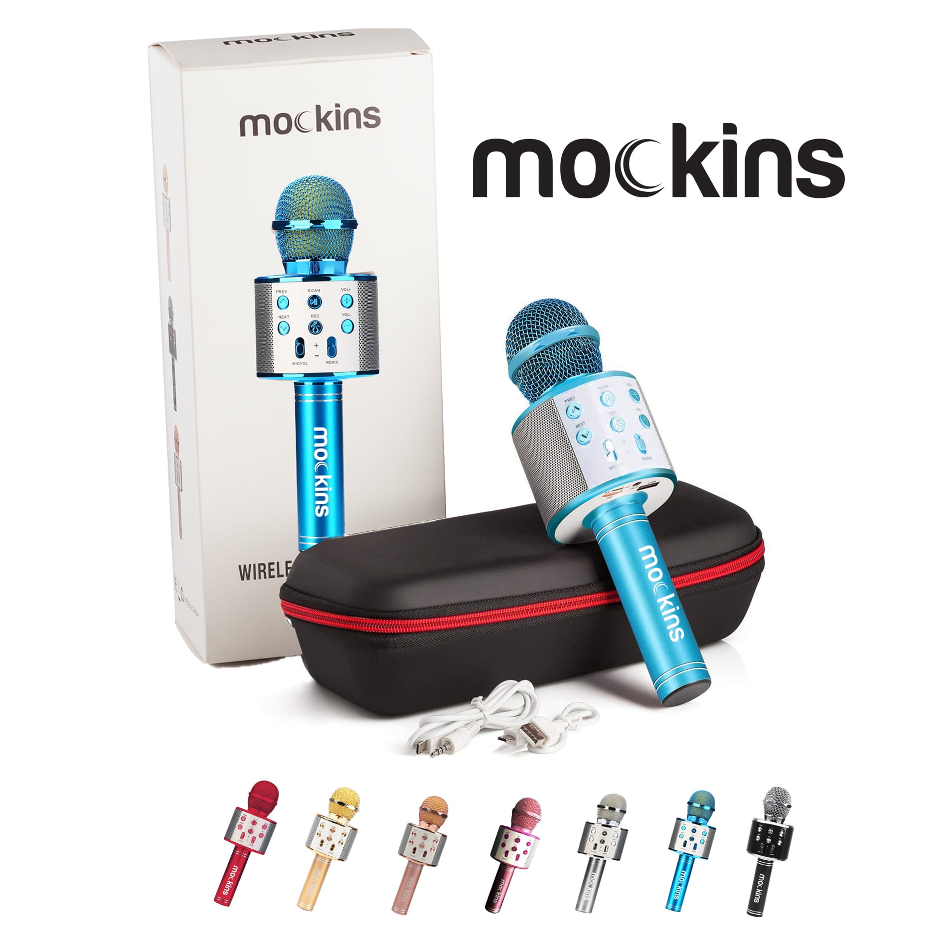Mockins Blue Portable Karaoke Microphone Mic with Built in Bluetooth