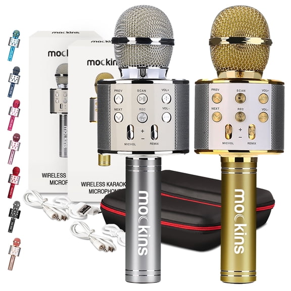 Mockins Gold & Silver Handheld Microphones | 2-Pack | Built in Bluetooth Speaker