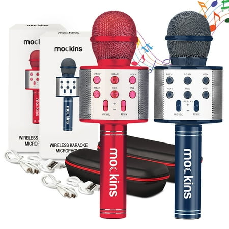 Mockins Navy & Red Karaoke Microphones with Bluetooth Speakers | Portable - Compatible with Android and IOS Devices | 2-Pack