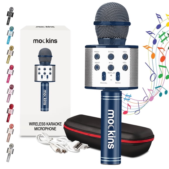Mockins Portable Bluetooth Karaoke Microphone, Speaker Compatible with iOS and Android Devices, Navy