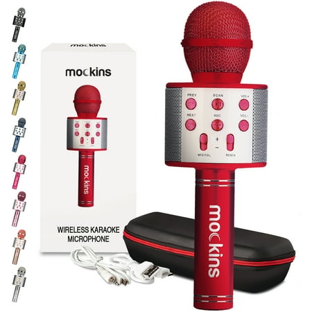 Mockins Red Portable Bluetooth Karaoke Microphone | Mic & Bluetooth Speaker for IOS and Android Devices
