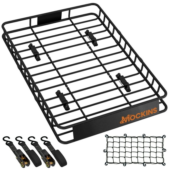 Mockins 50"x36"x4.5" Extendable Roof Rack Cargo Carrier Set with Bungee Cargo Net and Ratchet Straps