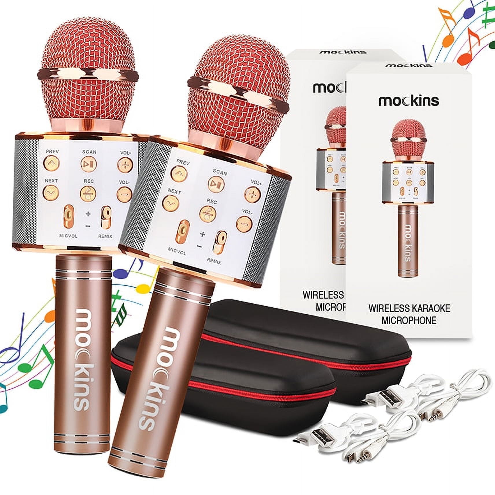 Mockins Rose Gold Handheld Singing Microphones | 2-Pack | Bluetooth Speakers