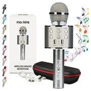 Mockins Silver Portable Bluetooth Karaoke Microphone | Mic & Bluetooth Speaker | Compatible with IOS and Android Devices