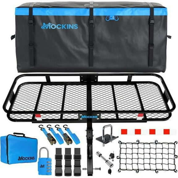 Mockins ma-cc-bns-lrg-blu-77 Mockins 60'x24'x6' Folding Trailer Hitch Cargo Carrier w/ 25 CuFt. Soft Vinyl Waterproof Cargo Bag | 500 Lbs