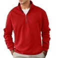 thumbnail image 1 of Mockneck Sweatshirt Men Retro Quarter Zip Long Sleeve Mens Pullover Soft Warm Sports Shirt Solid Color Tops Relaxed Fit Men's Sweatshirts Red XXL, 1 of 8
