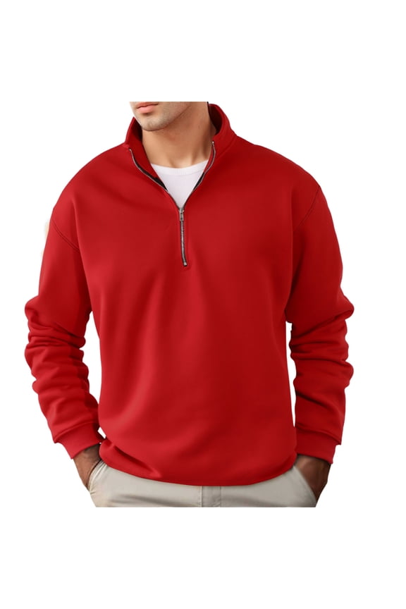 Mockneck Sweatshirt Men Retro Quarter Zip Long Sleeve Mens Pullover Soft Warm Sports Shirt Solid Color Tops Relaxed Fit Oversized Sweatshirt Red M
