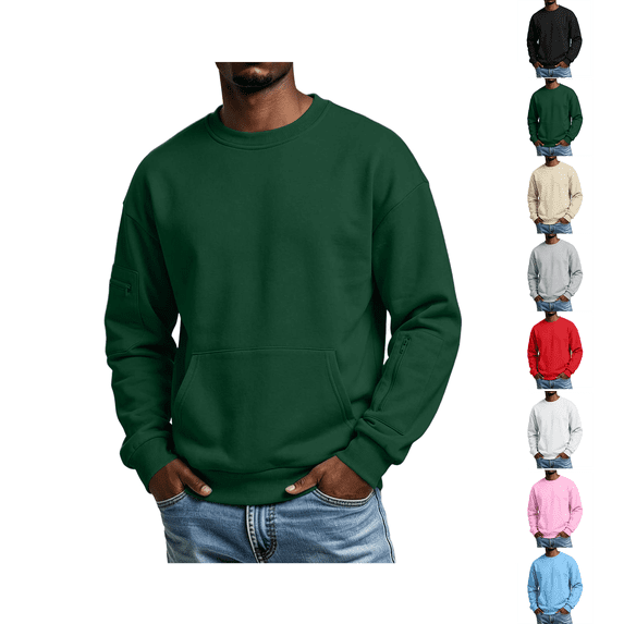 Mockneck Sweatshirt Nelozsy Men's Winter Casual Fashion Solid Color Round Neck Zipper Multi Pocket Hoodie Top Army Green XXL