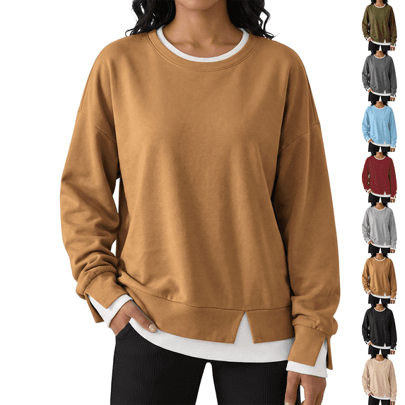 Mockneck Sweatshirt Nelozsy Women’s Oversized Sweatshirts Crewneck Pullover Long Sleeve Fall Tops Brown XL