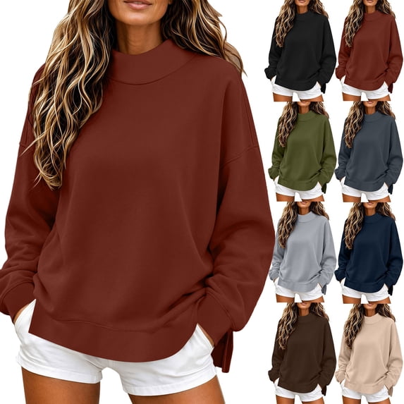 Mockneck Sweatshirt for Women Oversized Long Sleeve Casual Loose-fitting Turtleneck Solid Color Winter Basic Pullover