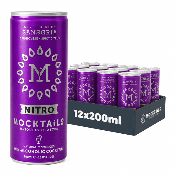 Mocktails Nitro-Charged Non Alcoholic Sevilla Red Sangria, 6.8 oz, 12 Pack