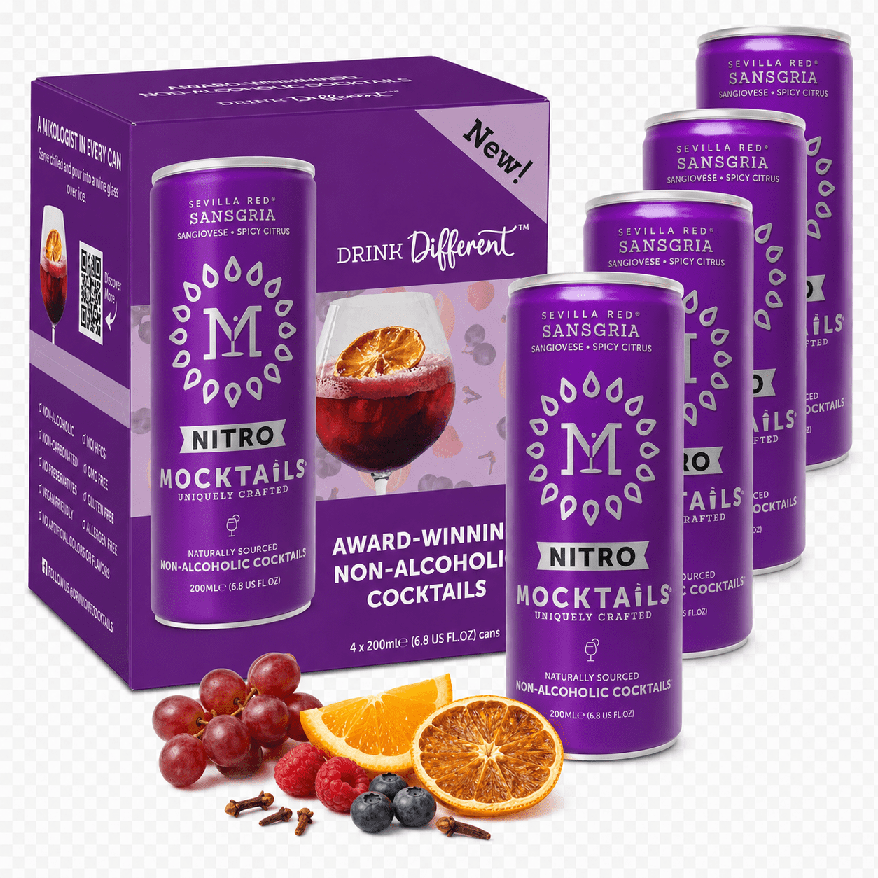 Mocktails Uniquely Crafted Sevilla Red Sangria, 6.8 fl oz, 4 Pack