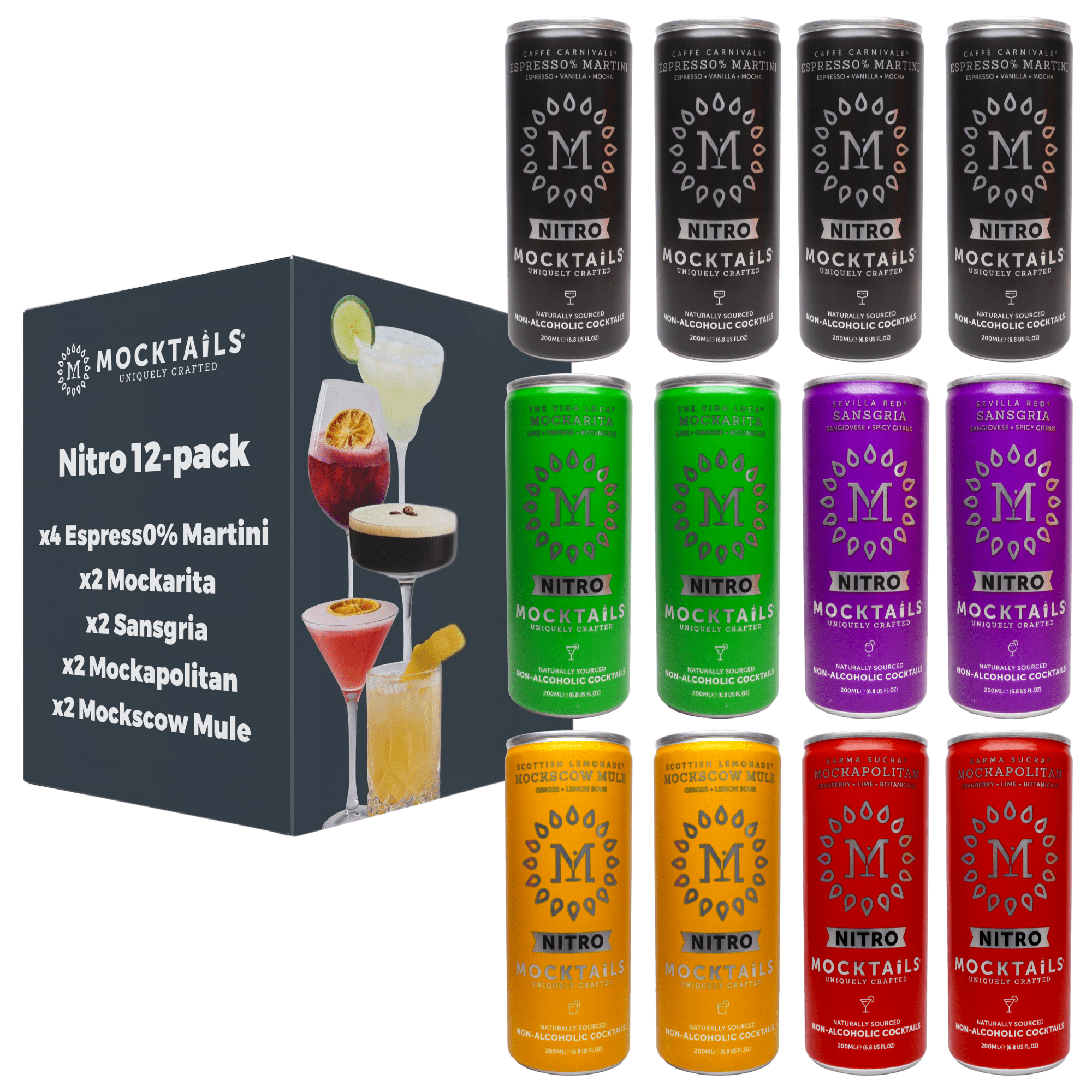 Free Shipping! Mocktails Non-Alcoholic Nitro Variety Pack 6.8 oz
