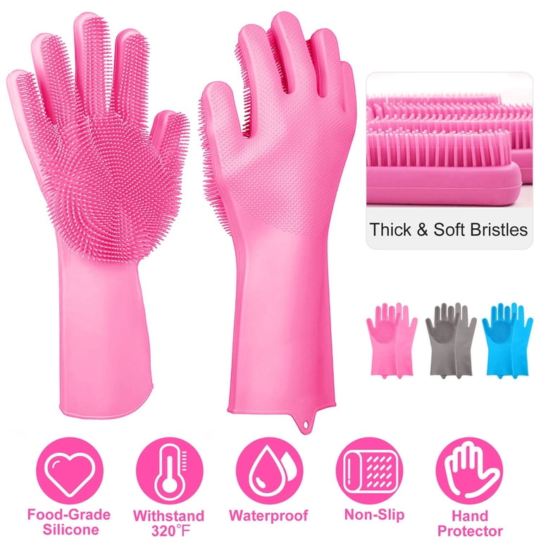 Moclever Pair Dishwashing Gloves, Silicone Cleaning Sponge
