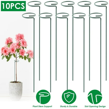 Moclever 10 Packs 16in Plant Support Stakes Garden Flower Single Stem Support Stake Iron Plant Cage Support Stake For Tomatoes Orchid Lily Peony Rose Flower Amaryllis Iris Stem