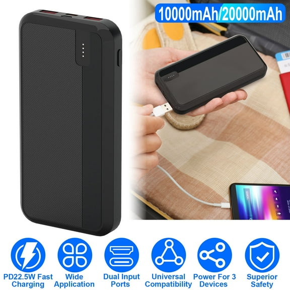 Moclever 10000mAh PD22.5W Fast Charging Power Bank, Portable Phone Charger with Type-C USB Cable Fit for IOS Phone 15/14 Samsung Galaxy S24, Black