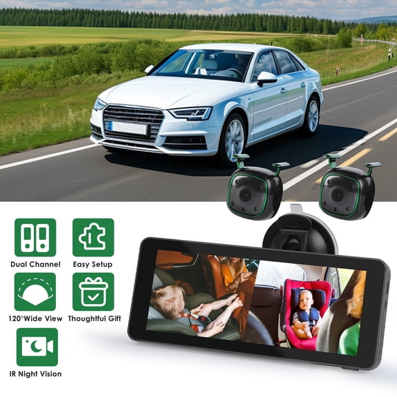 Moclever 1080P Baby Car Camera for 2 Kids, Dual Channel Car Baby Monitor with 120Wide View 6.86in HD Split Screen Night Vision, Black