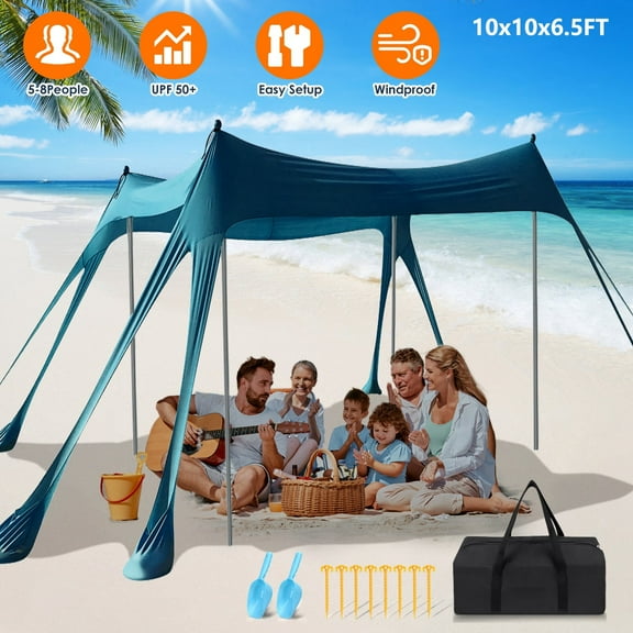 Moclever 10x10x6.5ft Sun Shelter for Beach, Portable Family Beach Tent UPF 50+ UV Protection, Blue