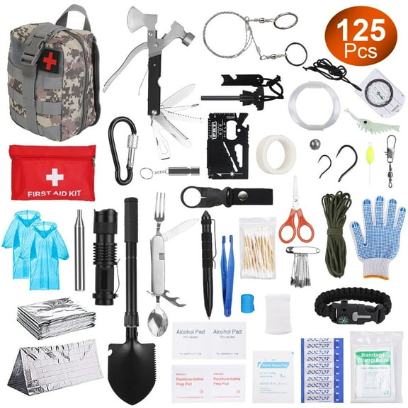 Moclever 125Pcs Survival Kits, 4.05LBS Outdoor Professional Emergency Survival Gear First Aid Kit
