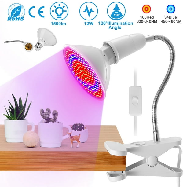 Moclever 12W LED Grow Light, 360° Rotatable Plant Light with 200 Red