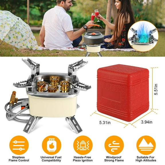 Moclever 13KW Portable Camping Stove, Stepless Control Windproof Gas Stove with Piezo Ignition Fit for ISO-Butane, Propane, Butane Fuel Tank, Beige