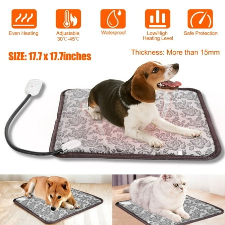 1Pc 17.7x17.7in Pet Heating Pad, Indoor Waterproof Electric Heating Pad for Dogs Cats, Grey