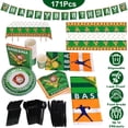 thumbnail image 1 of Moclever 171Pcs Baseball Party Dinnerware Supplies Kit for 24 Guests, 24 Cups 24 Forks 24 Spoons 24 Knives 24 Dinner Plates 24 Dessert Plates 24 Hand Napkins 1 Flags 2 Tableclothes, Green, 1 of 10