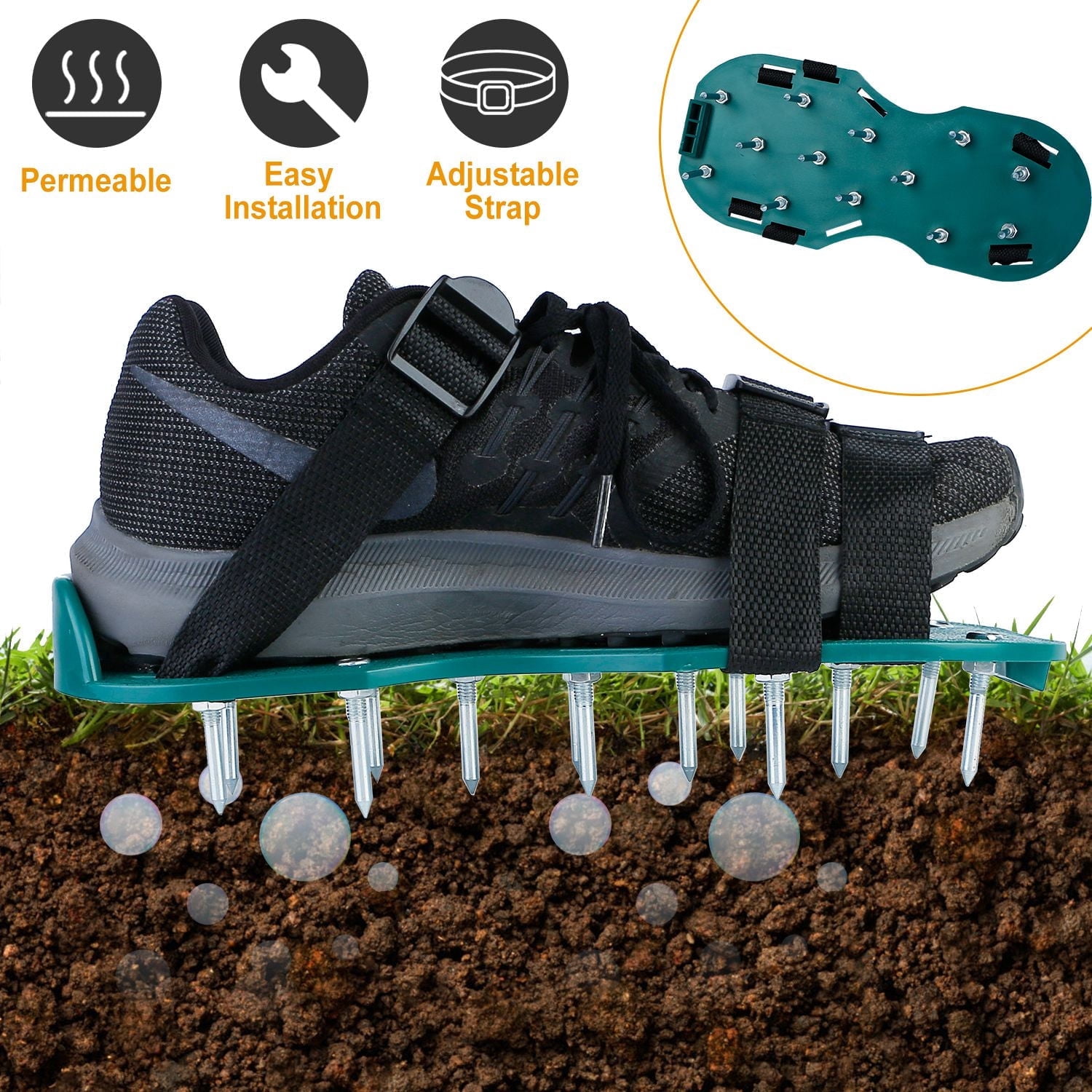 Moclever 1Pair Lawn Aerator Shoes, Heavy Duty Grass Aerator Shoes with Adjustable Straps for Lawn Garden