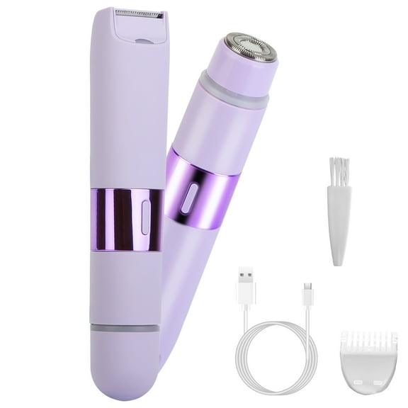 Moclever 2 in 1 Bikini Trimmer for Women, Dual Head Cordless Pubic Hair Razor IPX5 Waterproof Wet and Dry Use for Bikini Underarm Leg Arm Face, Purple