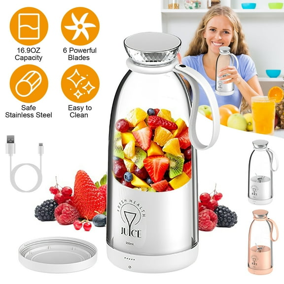 Moclever 2 in 1 Portable Juicer Blender, 16.9oz Electric Smoothie Blender Rechargeable Personal Fruit Mixer with 6 Blades for Shakes Smoothies Juice, White
