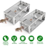 Moclever 2-Door Humane Rat Trap Cage, 2Pcs Reusable Galvanized Iron Automatic Continuous Mouse Trap, 11.81x5.63x4.45in
