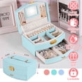 thumbnail image 1 of Moclever 2 Layer Jewelry Box for Women, Lockable Leather Jewelry Drawer Organizer for Rings Earrings Necklaces, Mint Blue, 1 of 12