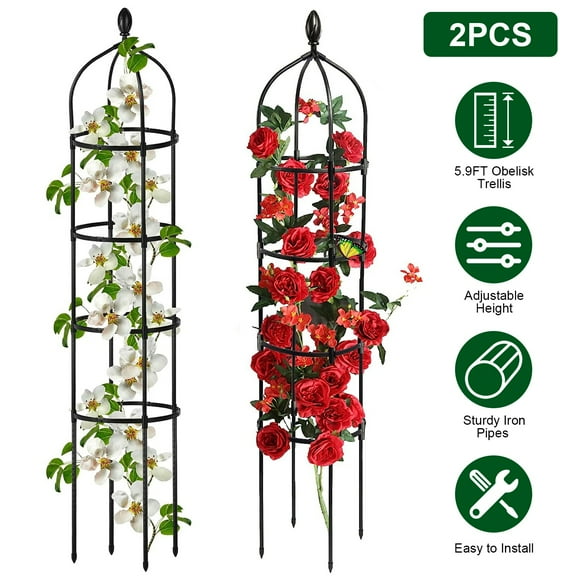 Moclever 2 Pack Garden Obelisk Trellis, 5.9ft Rustproof Plant Trellis for Climbing Plants Flower Vegetable Vine Support, Black