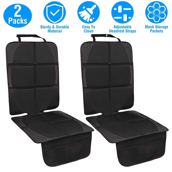 Moclever 2 Packs Car Seat Protector Cushion Mat with Thick Padding Non-slip Mesh Pockets for Child Baby Car Seat, Black