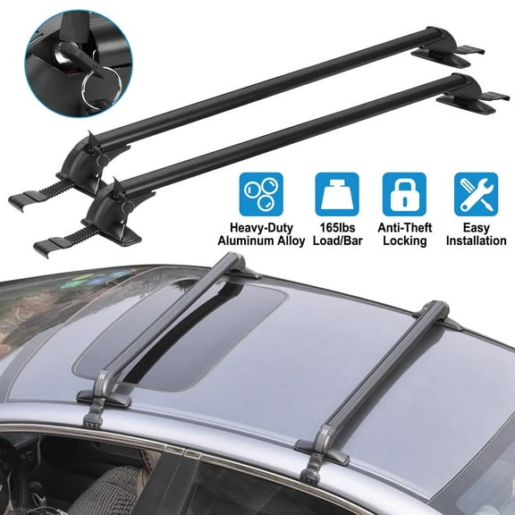 Moclever 2 Pieces 43.3" Car Roof Cross Bars for Bike Kayak Cargo Luggage Carrier Aluminum Adjustable Cross Bar with Anti-Theft Lock Adjustable Window Frame, Black