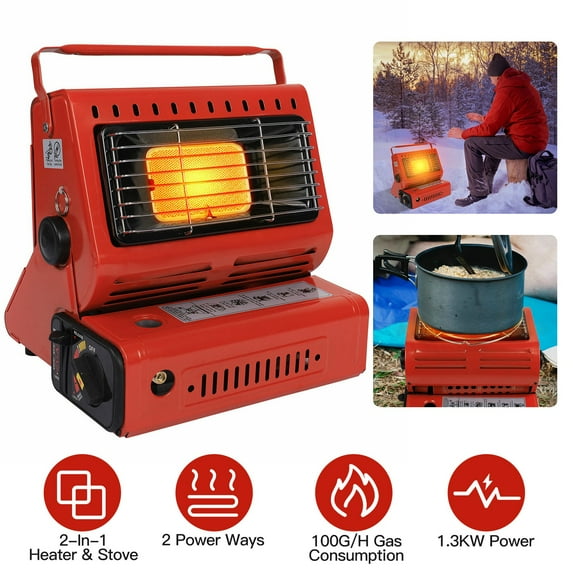 2 in 1 1.3KW Portable Butane Burner Heater Outdoor Butane Gas Heater Warmer Heating Cooking Stove Cooker for Camping Fishing RV Travel