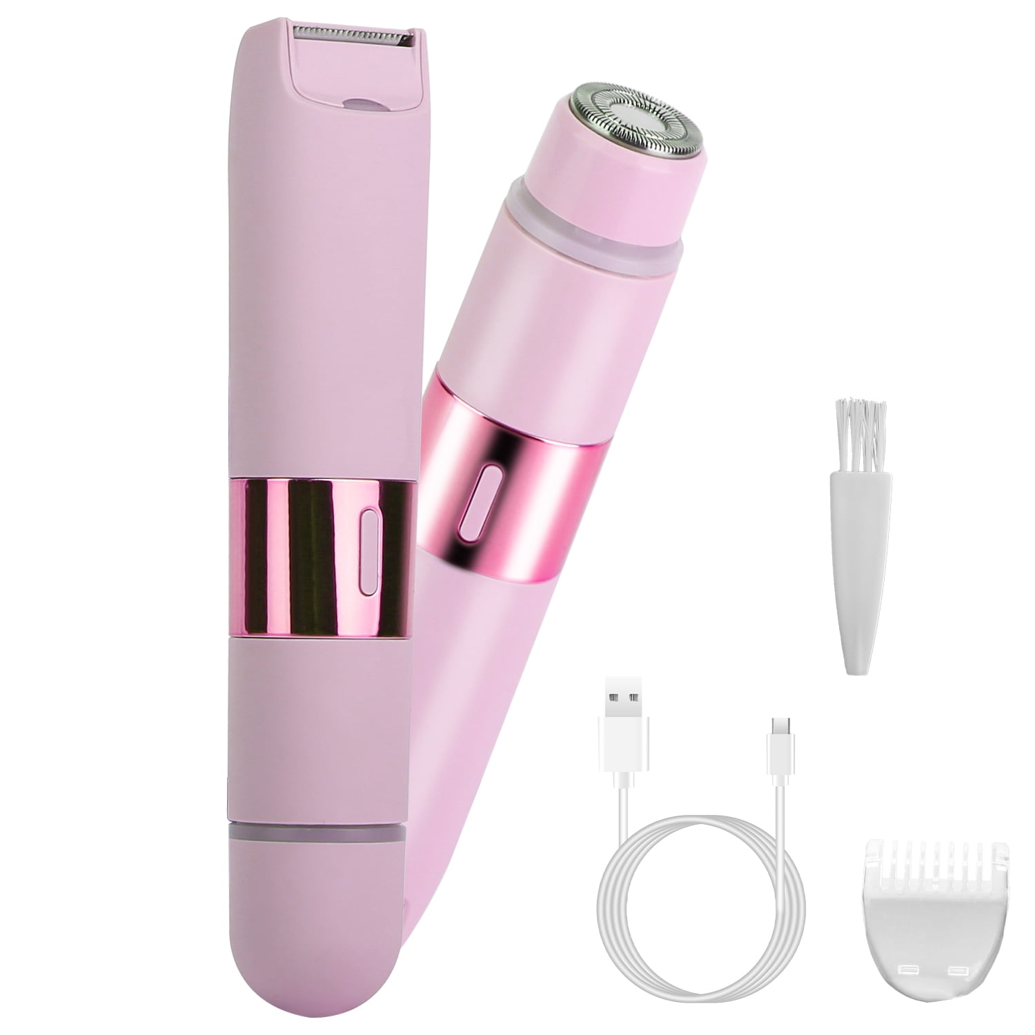 Moclever 2 in 1 Bikini Trimmer for Women, Dual Head Cordless Pubic Hair Razor IPX5 Waterproof Wet and Dry Use for Bikini Underarm Leg Arm Face, Pink